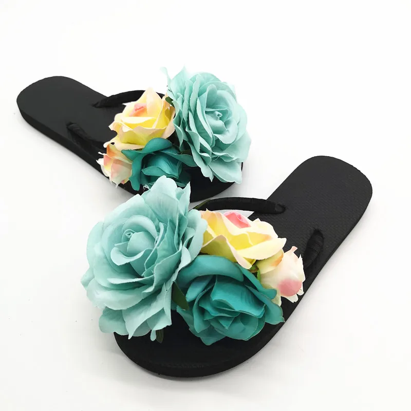 HAHAFLOWER/модные черные шлепанцы мягкая подошва женские Вьетнамки с розами пляжная обувь на плоской подошве для
