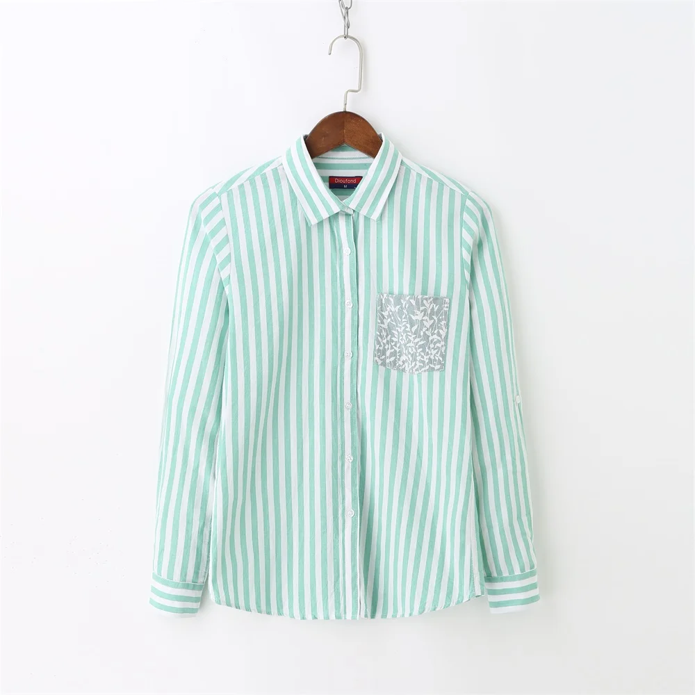 Женская хлопковая рубашка в полоску с длинным рукавом|female clothes|cotton blouseblouses plus |