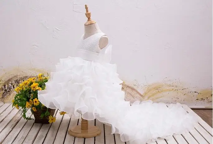3-14T flower girl Trailing wedding dresses Girl high quality Tutu Mermaid dress V-neck big bow Princess long Party | Детская одежда и