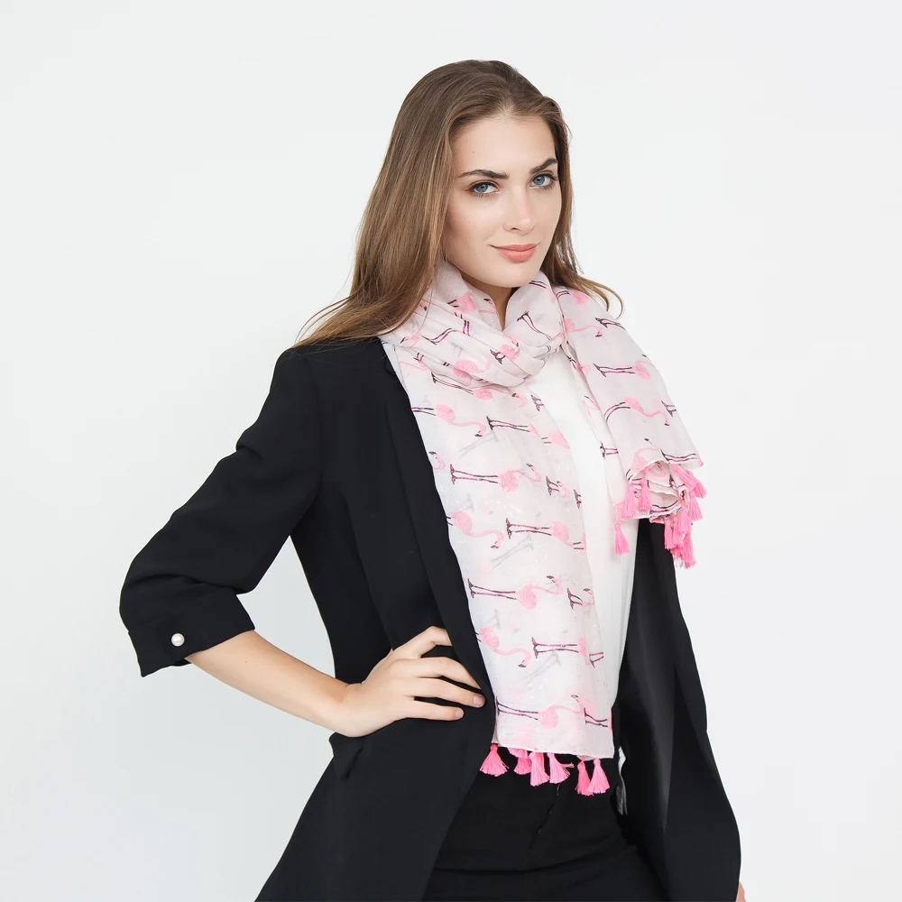 2018 Women Spring Autumn Printed Scarf New Flamingo Pattern Shawl Fashion Travel Tassel Cotton Linen Scarves For Girls | Аксессуары для