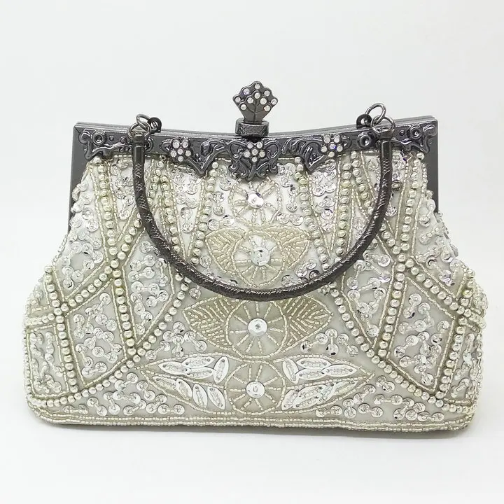 Серебристый Boutique De FGG винтажный женский серебряный кошелек с металлическим каркасом в китайском стиле для вечеринки, свадьбы - Цвет: Серебристый