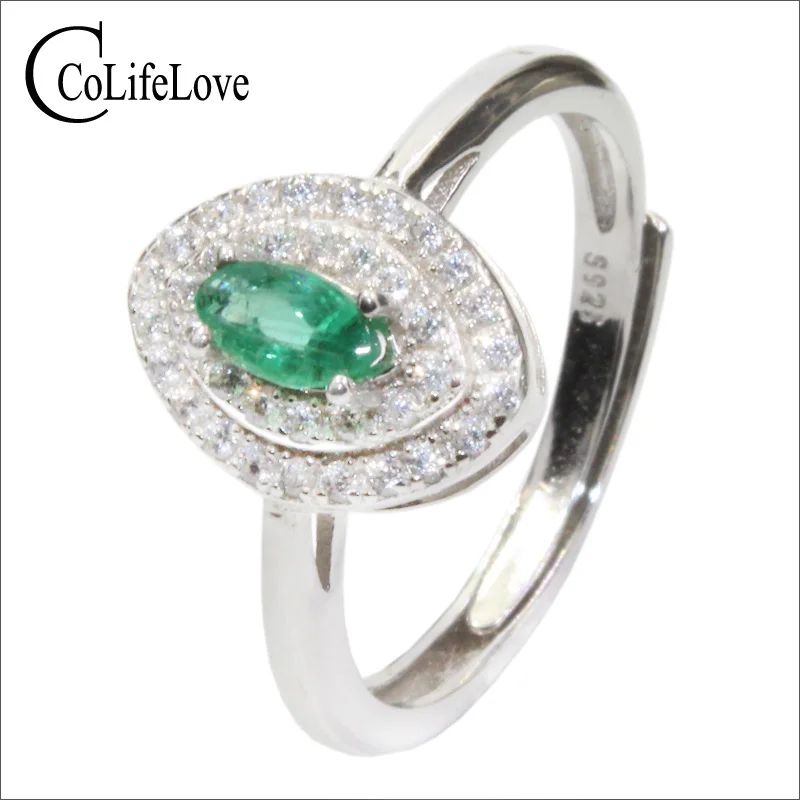 

CoLife Jewelry Classic Emerald Ring for Woman 3mm*6mm Natural SI Grade Emerald Silver Ring 925 Silver Emerald Jewelry Girl Gift