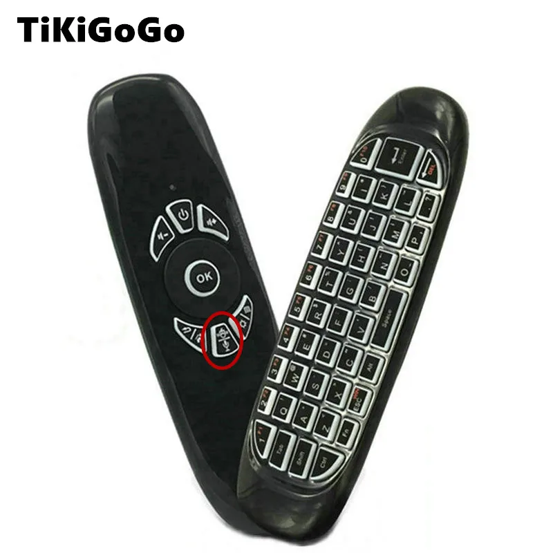 Tikigogo C120 fly air mouse с подсветкой клавиатурой и микрофоном голосовой поиск 2 4G мини
