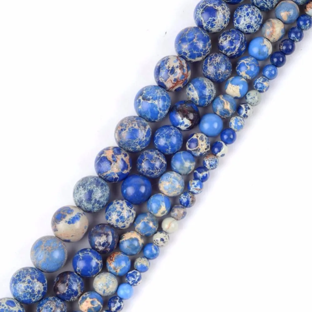 

4 6 8 10mm Natural Stone Round Beads Blue Sea Sediment Jaspers Loose Spacer Beads For Jewelry Making Diy Bracelet Necklace 15"