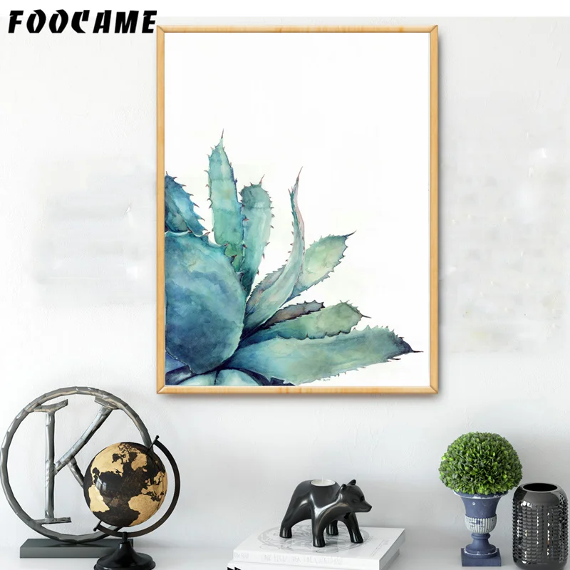 FOOCAME Watercolor Tropical Plants Cactus Posters and Prints Art Canvas Painting Home Decoration Wall Pictures For Living Room | Дом и сад