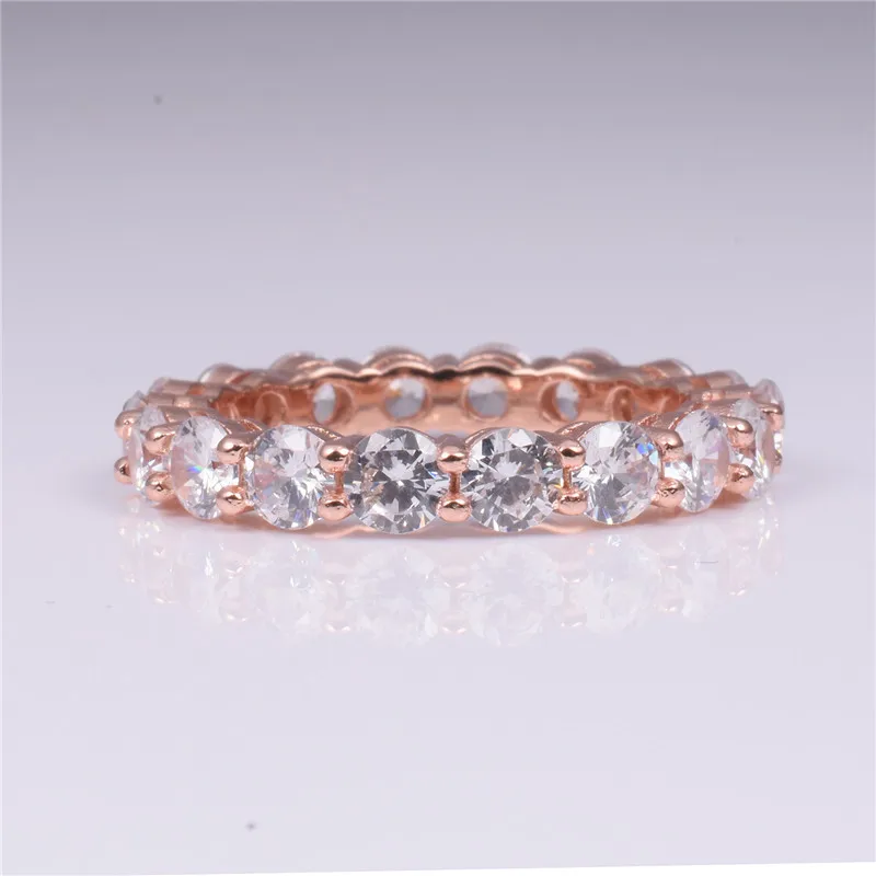 ROSE GOLD Роскошные 925 серебро и золото установка проложить Полный CZ ETERNITY группа обручение свадебные кольца имитация алмаза платины размеры 5,6, 7,8, 9,10 - Цвет камня: ROSE GOLD