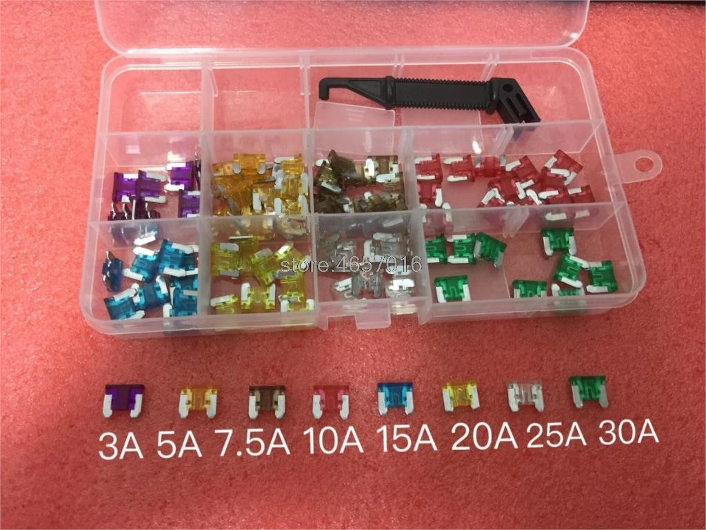 100 шт. микро Авто Мини Лезвие Предохранители Ассортимент набор с черный Съемник 3A