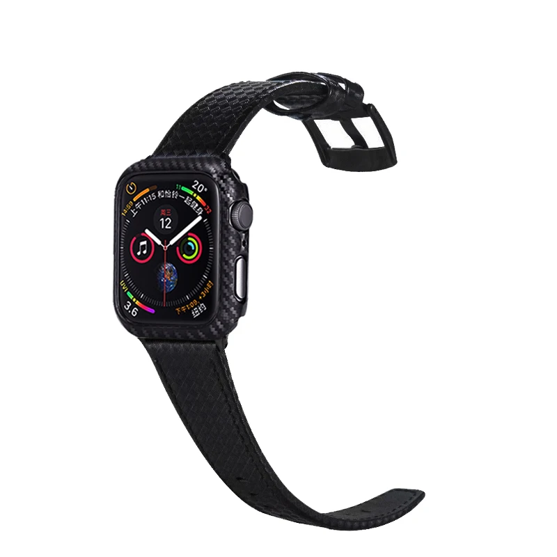 Кожаный ремешок Laforuta для Apple Watch 44мм 40мм из углеродного волокна Ремешок iWatch 44мм 40мм+ чехол для ПК iWatch для часов серии 5/4/3/2