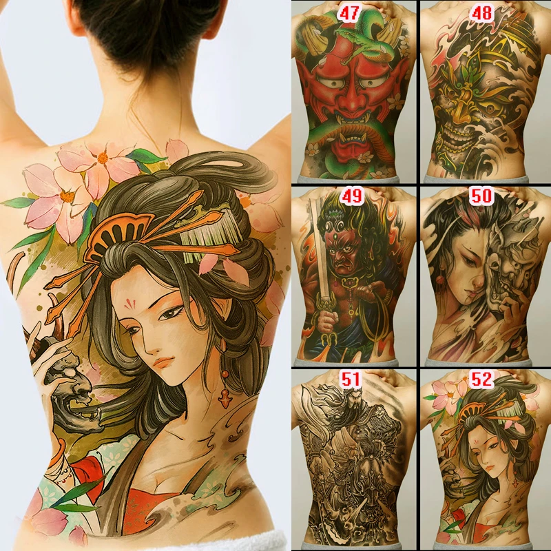 

New 48*35cm Large geisha Tattoos Men Women Waterproof Big Temporary Tattoo Stickers Full Back Body art Fake Tattoo dragon skull
