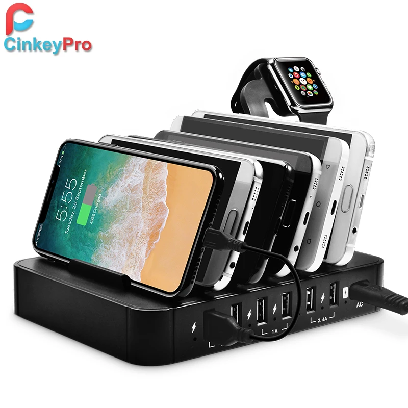 CinkeyPro 6 Порты станция для зарядки с USB наручных часов Apple Watch док samsung iPhone iPad