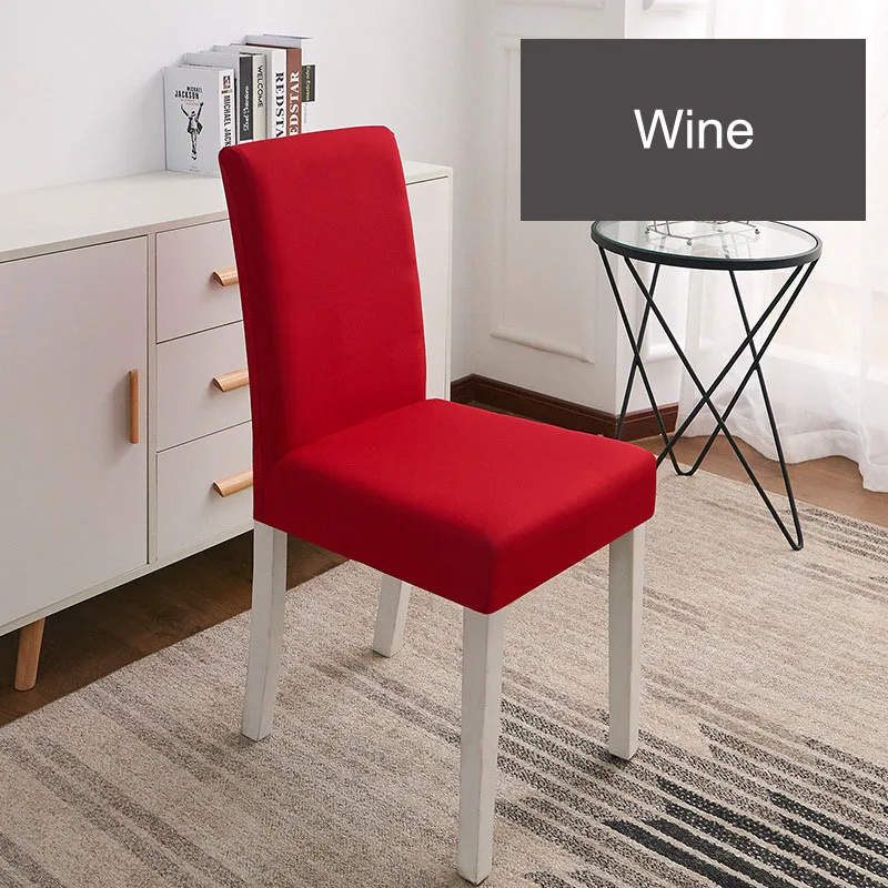 9-Wine Solid Color Chair Cover Spandex Stretch Elastic Slipcovers Chair Covers White For Dining Room Kitchen Wedding Banquet Hotel - Цвет: 9-Wine