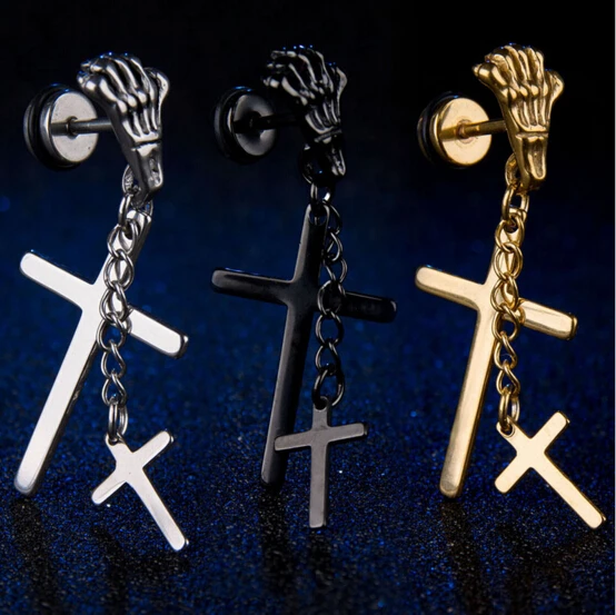 1 Piece 2018 New Stainless Steel Earring Body Piercing Jewelry Tassels Skull Sketelon Dangling Cross Stud Men Women | Украшения и
