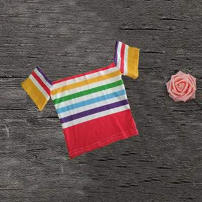 Новый Для женщин в радужную полоску с открытыми плечами короткий рукав Топ