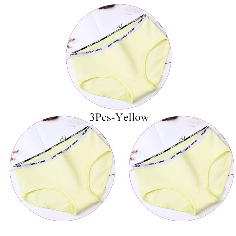 3Pcs-Yellow 3 шт./компл. трусики Для женщин женского нижнего белья; хлопковые трусы; мягкое гигиеничное популярное нижнее белье для девочек, нижнее белье - Цвет: 3Pcs-Yellow