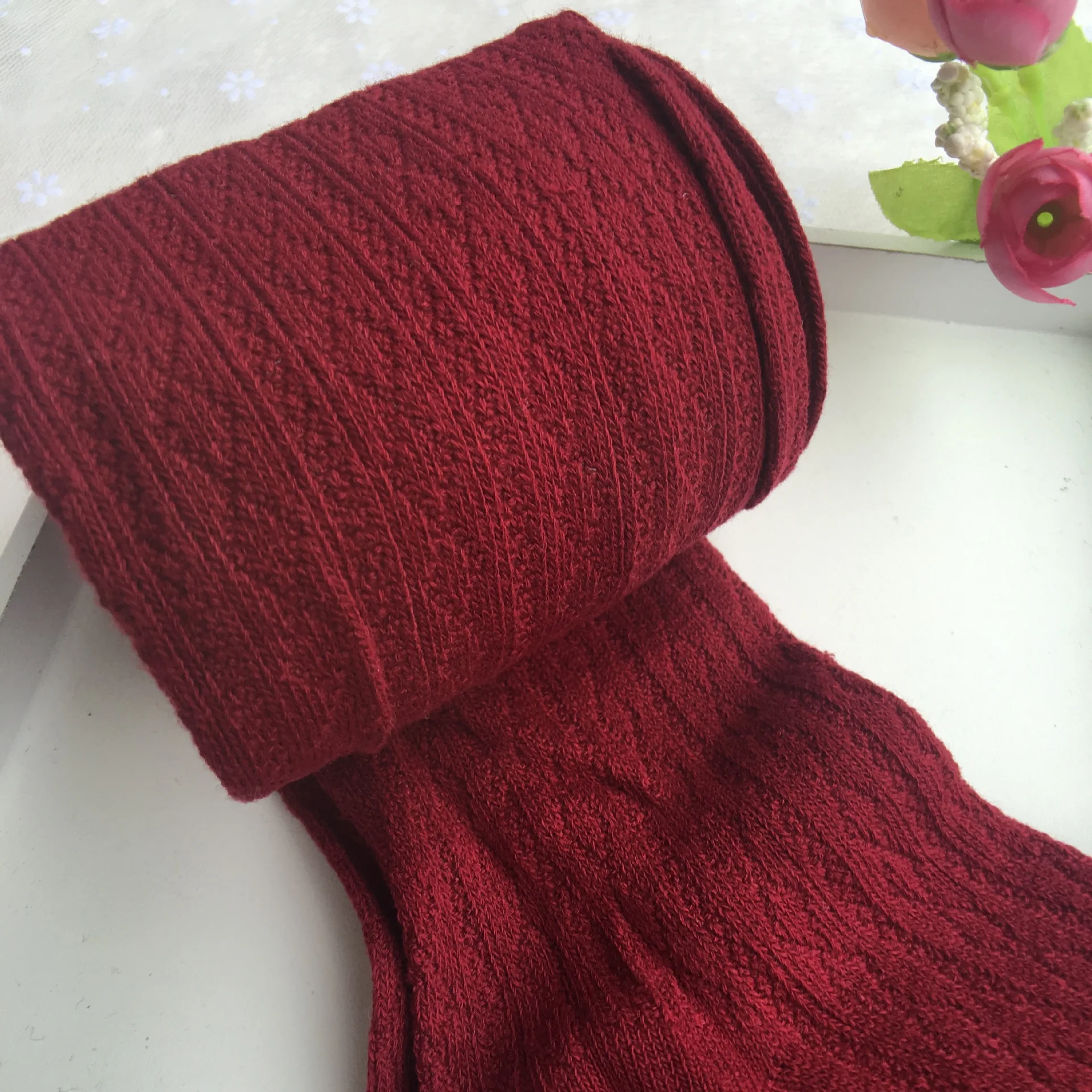 wine red Осенне-зимние колготки для девочек, чулки, плотные детские теплые чулки, хлопковые тонкие колготки ярких цветов для детей 2-10 лет - Цвет: wine red