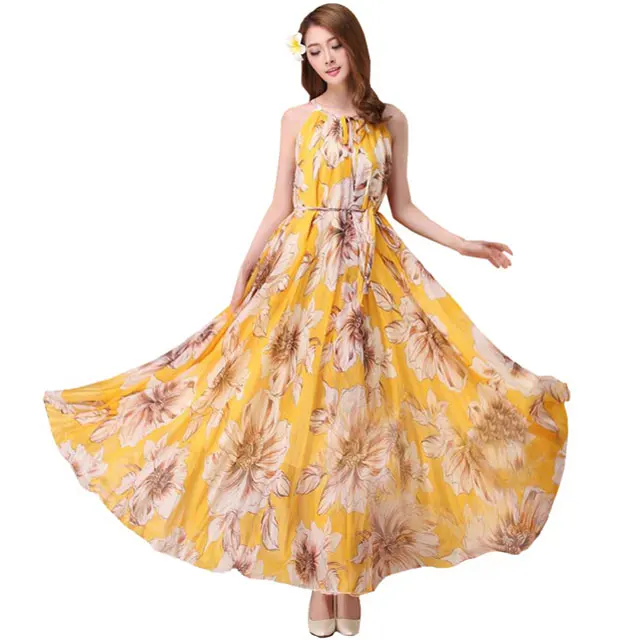 Yellow Lily Летнее цветочное длинное шифоновое платье макси платье больших размеров знаменитостей/выпускных/вечерних платьев пляжное легкое платье для подружки невесты - Цвет: Yellow Lily