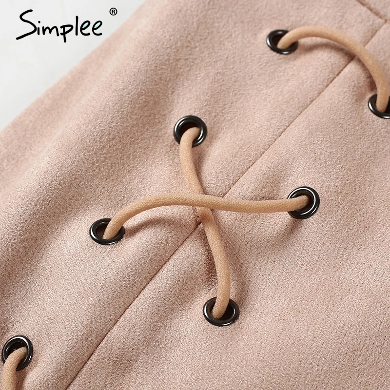 Simplee осень на шнуровке замшевые юбка-карандаш зима 2017 крест Высокая талия юбка