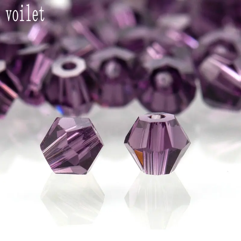 violet AAA Качество 3 мм 4 мм 6 мм Подвески со стразами разделительные стеклянные бусины Свободные двухконусные бусины для изготовления ювелирных изделий ожерелье браслет DIY - Цвет: violet