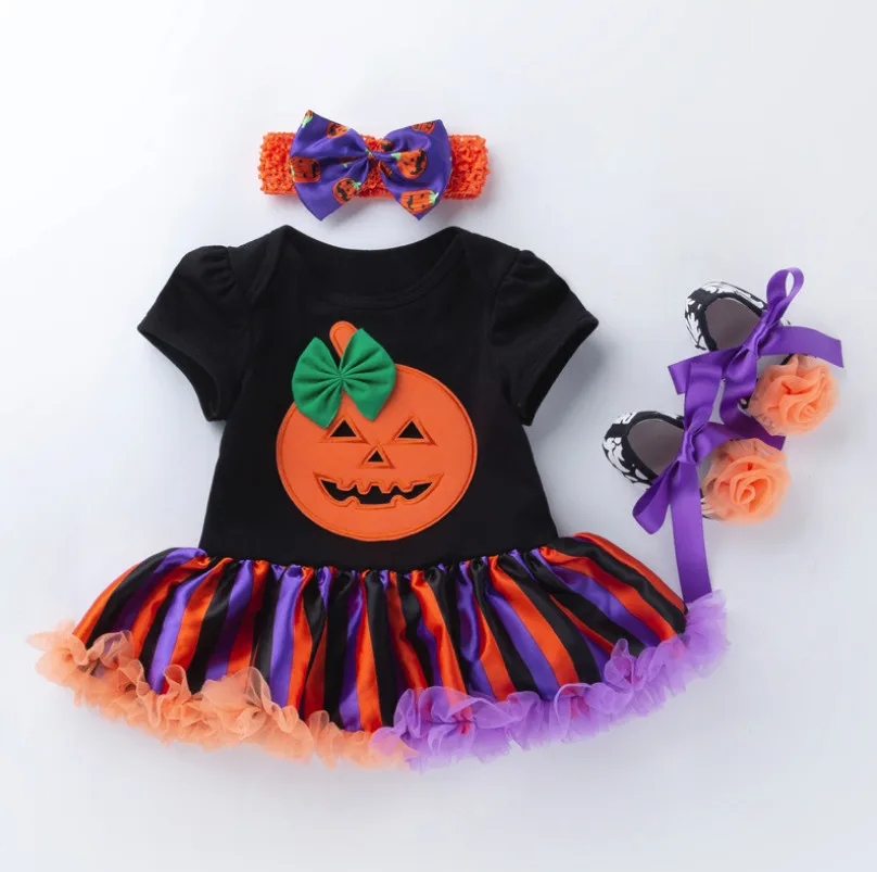 Hot Newborn Baby Girls Rompers Children Pumpkin Print Jumpsuit Tutu Skirt 3 piece Clothing Set Kids Halloween Party Outfits Gift | Мать и