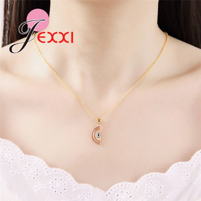 

Mystery Nature Half Moon Round Pieces With Cat Eye Stone Multicolor Zircon Female Chain Necklace & Pendant For Honey Lover