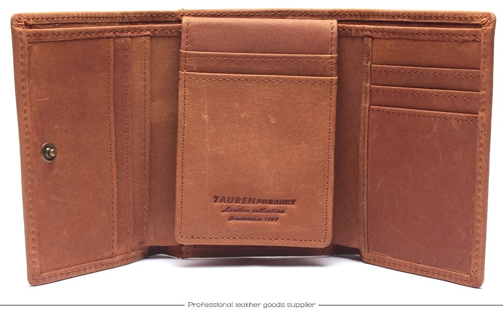 RFID Antitheft Scanning Crazy Horse Leather Wallet Hasp Leisure Men's Slim Leather Mini Wallet Case Credit Card Trifold Purse