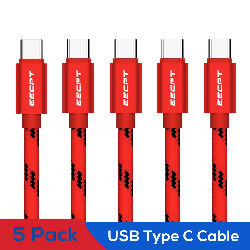 Red Кабель usb type C EECPT, 5 шт. в упаковке, кабель для быстрой зарядки, USB-C данных, шнур type-C, зарядный кабель для телефона samsung S10 S9 Xiaomi Redmi Note 7 - Цвет: Red