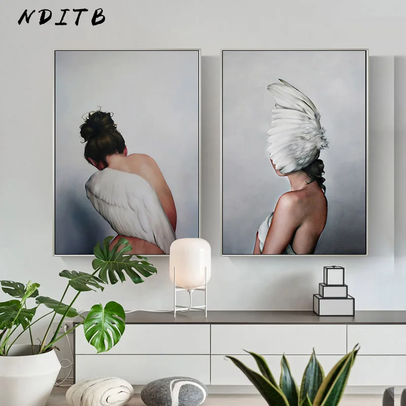 Скандинавское перо Дамское настенное искусство холст принт абстрактный постер