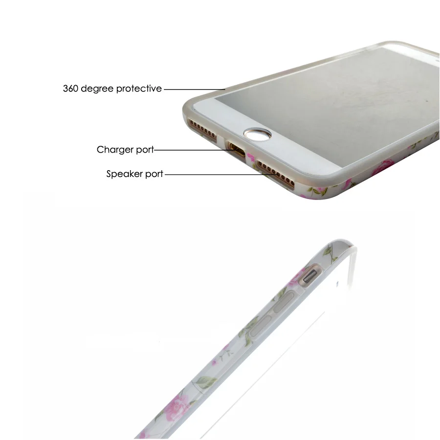 Flower Silicone TPU Case For iPhone 6 6s Plus Cover + 3D Carbon Fiber Tempered Glass Screen Protector Full Body Coverage Funda |