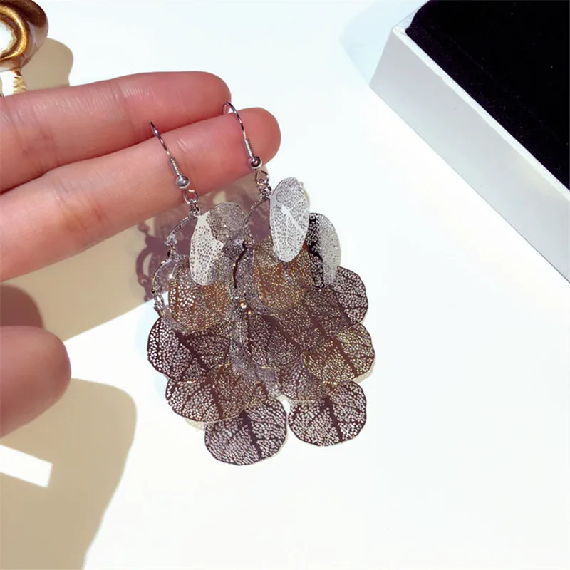 Charmwin New Fashion Tassel Dangle Earrings Long Women Exaggerated Hollow Tree Leaves Statement Hanging PE1684 | Украшения и
