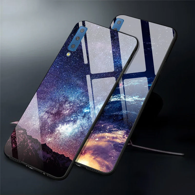 Чехол из закаленного стекла для samsung Galaxy A7, чехол с планетой космосом, стеклянный чехол на заднюю панель для samsung A7, A750, A750F 6,0, чехол