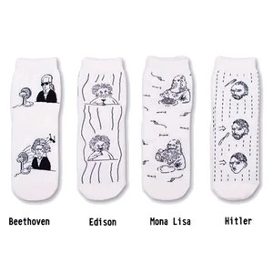 Новые европейские модные женские носки, забавные длинные носки с графическим рисунком, новинка, носки Моны Лизы, Бетховена, белые хлопковые носки с рисунком в стиле Харадзюку