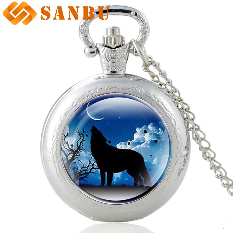 

Модные воющие волки в ночном стекле кабошон кварцевые карманные часы