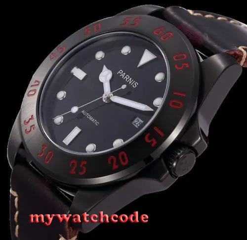 

Parnis black dial PVD Sapphire Glass 21 jewels miyato Automatic mens Watch 391
