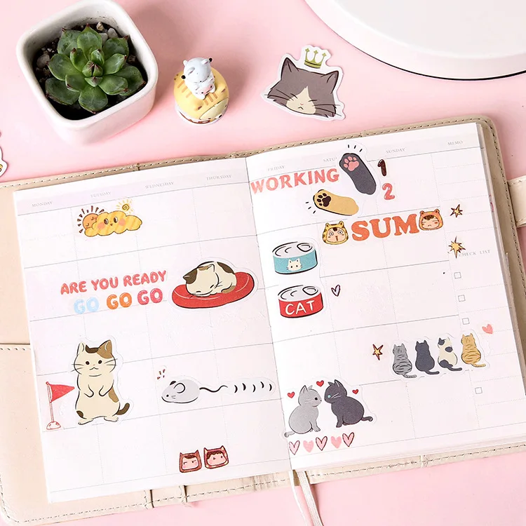45 Pieces/box Cat Friends Adhesive Stickers Decorative Album Diary Stick Label Paper Decor Stationery Stickers images - 6