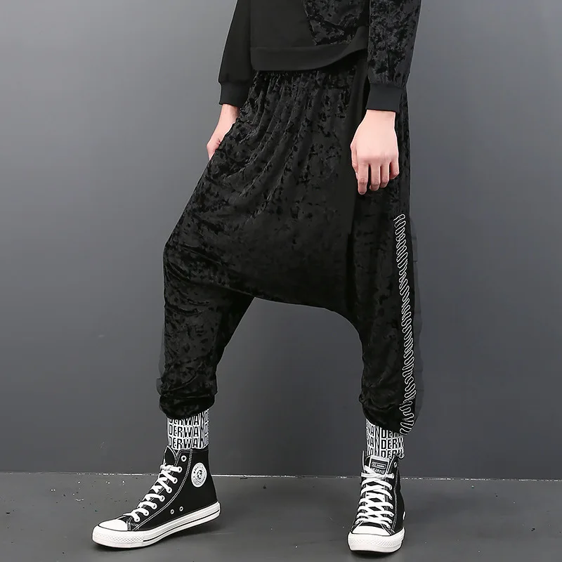

Autumn and Winter New European Men's Harem Pants Beam Pants Men Fashion Casual Elastic Waist Tide Male Trousers Joggers Black