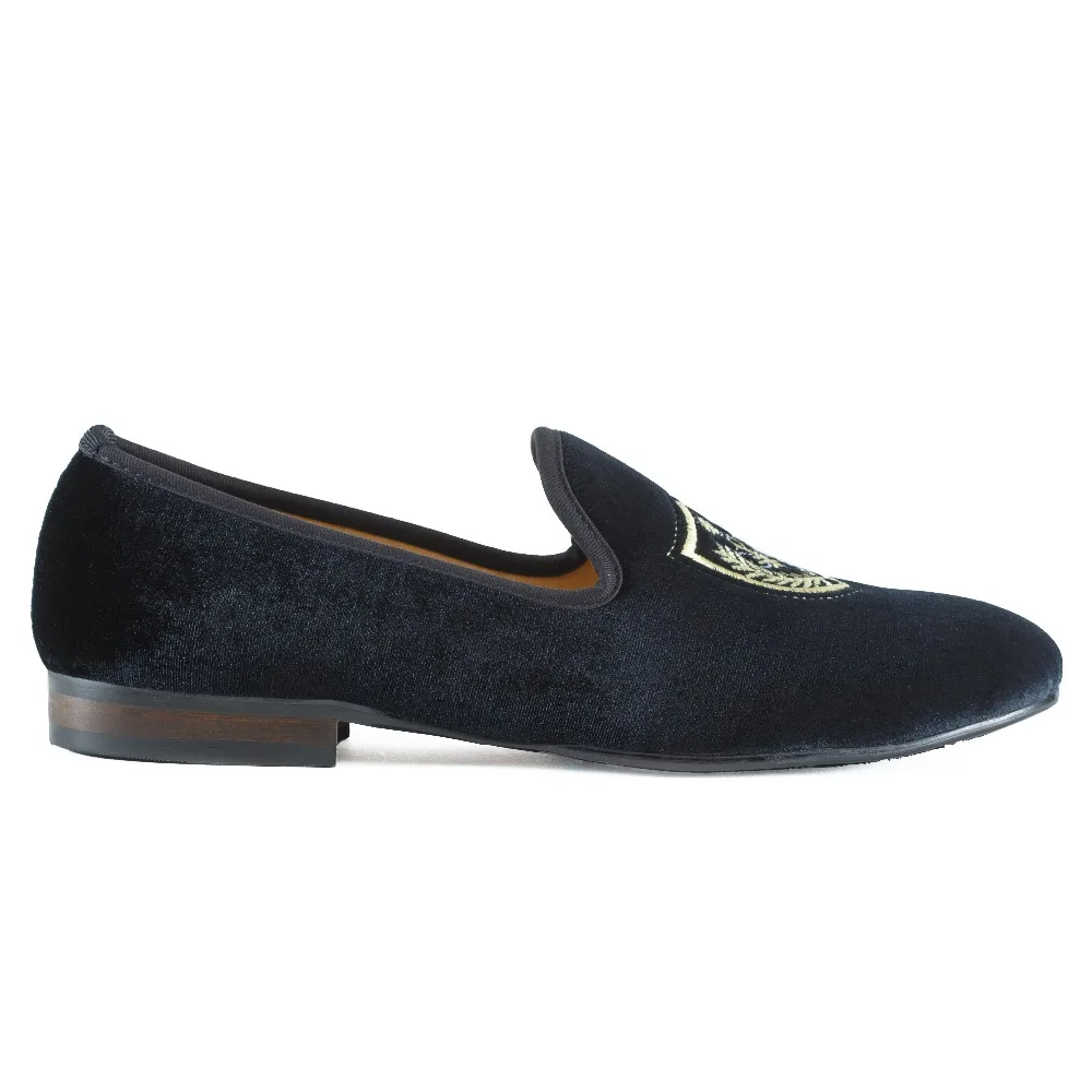 Лоферы мужские ручной работы бархатные туфли плоская подошва вышивка без