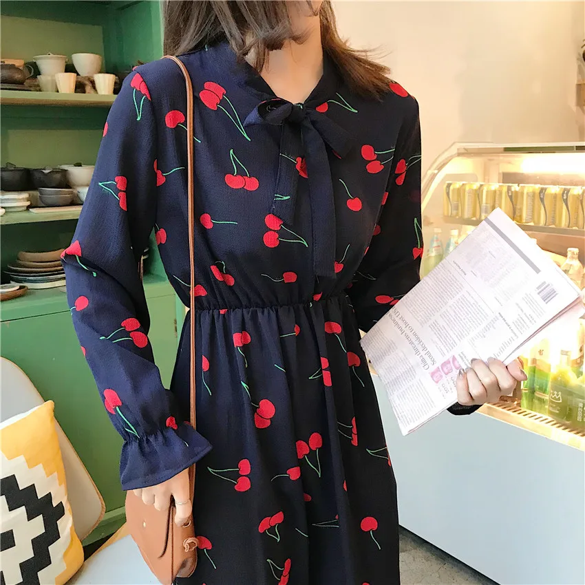 Elbise/милое дизайнерское платье с вишней модная Брендовая женская одежда весенние