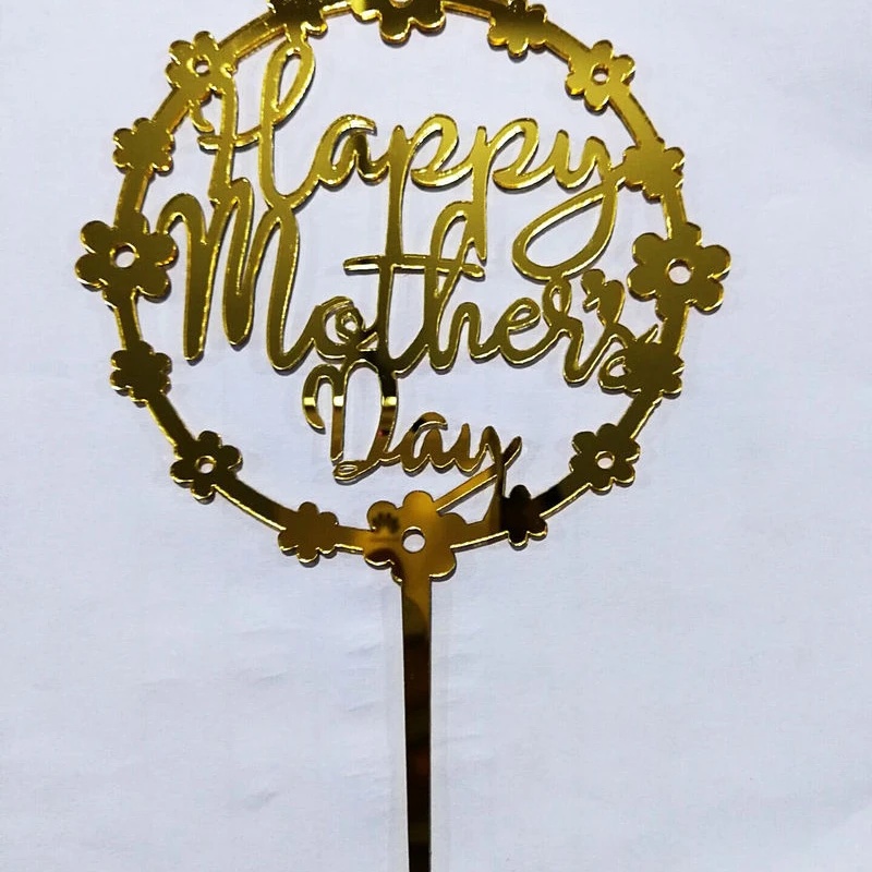 

5pcs happy mother day acrylic gold monogram cake topper