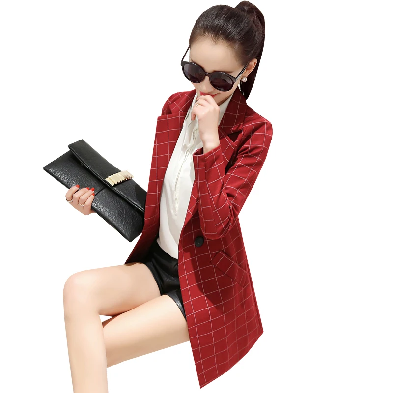 Новая Осенняя модная женская клетчатая куртка блейзер приталенная рабочая