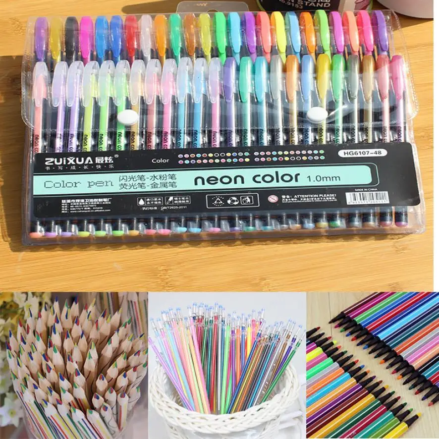 48 шт. гелевые ручки заправки неоновые блестящие для роликовых шариков гобелен