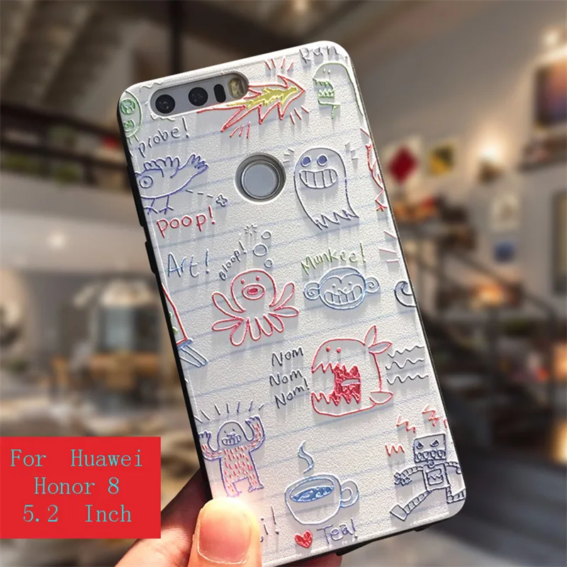 Чехол для Huawei Honor 8 чехол мягкий 3D рельефный рисунок с рисунком силиконовый чехол задняя крышка мобильного телефона чехол бампер 5,2 ''Coque