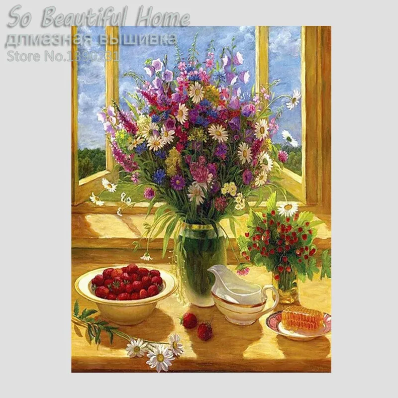 Diamond Mosaic painting decoration Cross Stitch Square Embroidery needlework flowers on window scenic unfinished SH61177 | Дом и сад