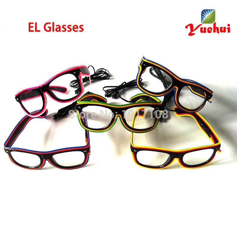 Новый мигающий EL провод Два многоцветных очков веревка гибкий неоновый холодный