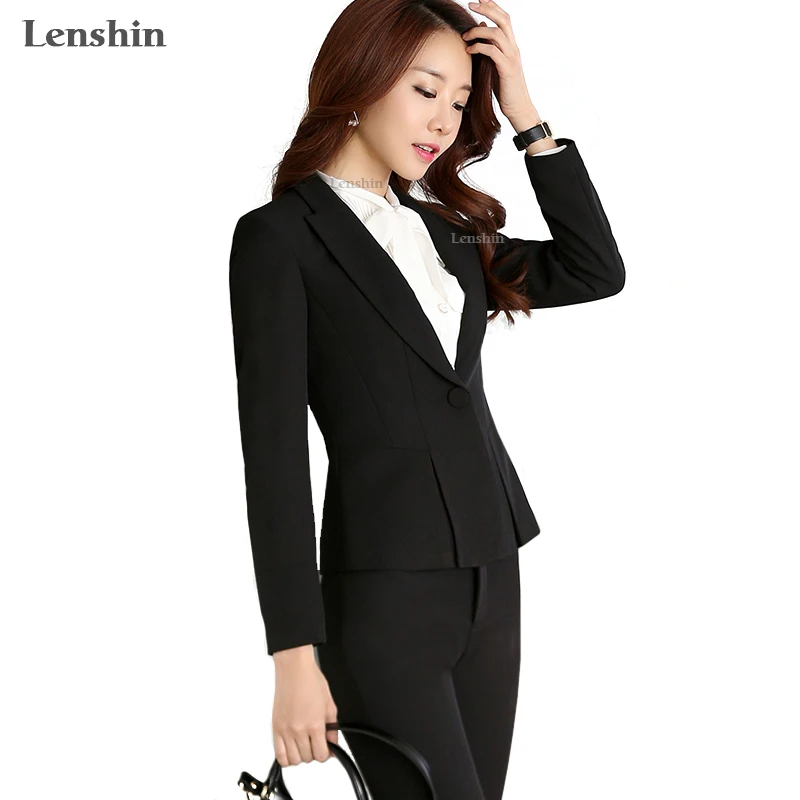 Lenshin, комплект из 2 предметов, женские деловые костюмы, формальные, офисные, женские, униформа, дизайн, стильные, серые, брючный костюм, новая Женская рабочая одежда, блейзер