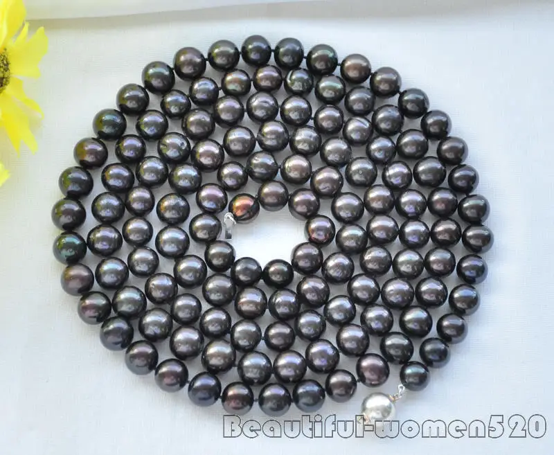 

Z6982 11mm ROUND BLACK Freshwater cultured PEARL NECKLACE Standard silve