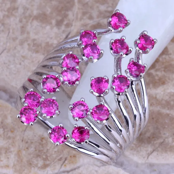 Pretty Red фианит посеребренное печатное Открытое кольцо Размер 5 / 6 7 8 9 10 11 S0225|open