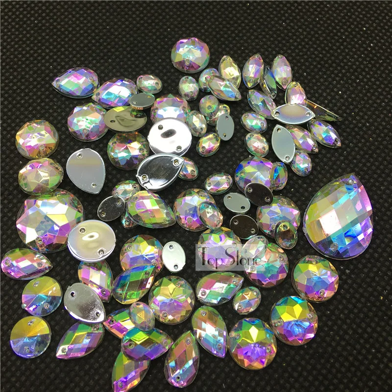 100 шт. акриловые стразы с двумя отверстиями разные размеры|sew on rhinestone|strass crystalstones for