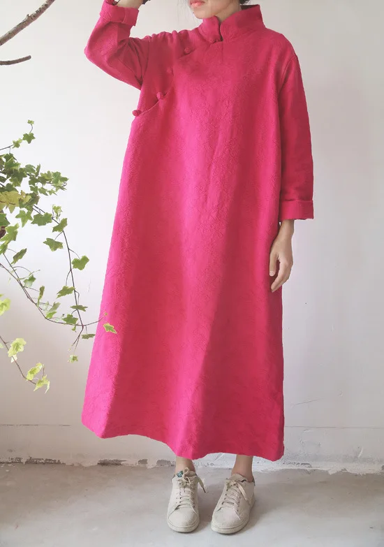 Женское винтажное жаккардовое платье с воротником стойкой трапециевидное