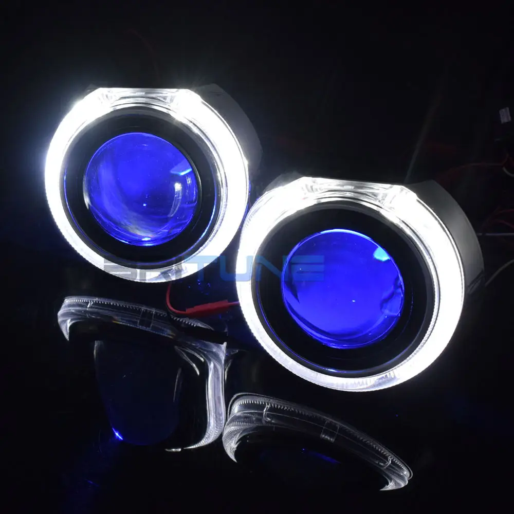Линзы для фар светодиодный проектор Angel Devil Eyes HID H4 H7 Биксеноновые линзы 2,5 автомобилей H1 ксеноновые автомобильные фары аксессуары для модернизации - Цвет: White-Blue