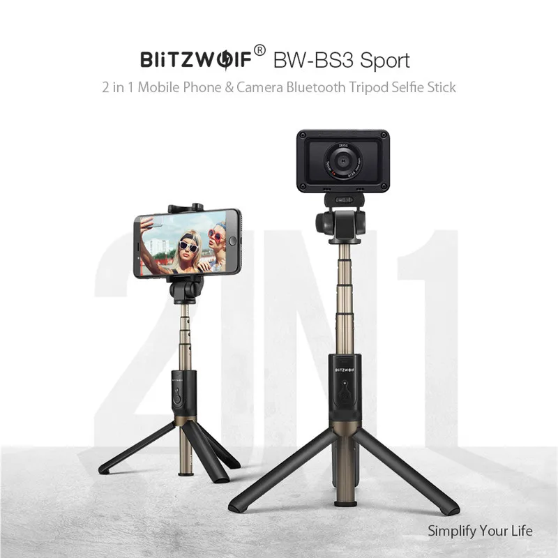 BlitzWolf 4 в 1 BW-BS3 Спортивная Bluetooth-гарнитура Selfie Stick Выдвижная складная беспроводная штатив-монопод для Gopro 8 7 6 Osmo Action для iPhone 11 X Xiaomi 9 Huawei P30 Pro смартфон Samsung